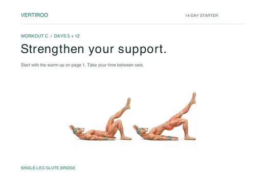 PDF workout C: Strengthen your support. Includes illustrated exercise guidance, sets, reps, and rest times.